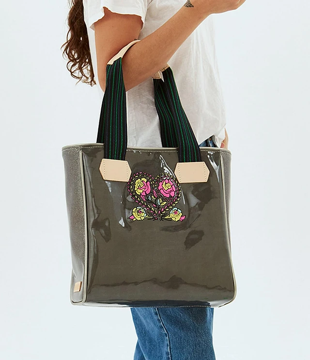 Consuela Classic tote, charcoal w/embroidery deals