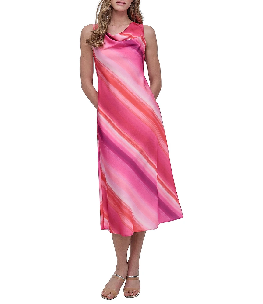 【Donna Karan New York】Printed Cowl-Neck Midi Dress Tie Neck Printed Maxi Dress | A-Line Dress | Donna Karan