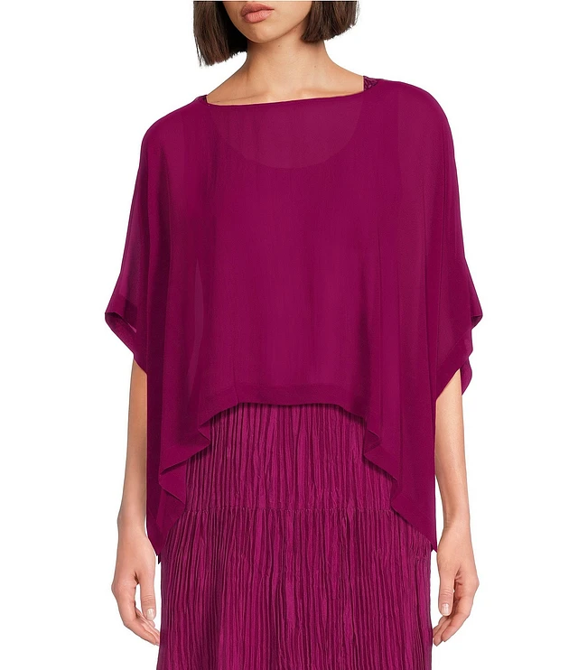 Eileen Fisher Sheer Silk Georgette Boat Neck Short Sleeve
