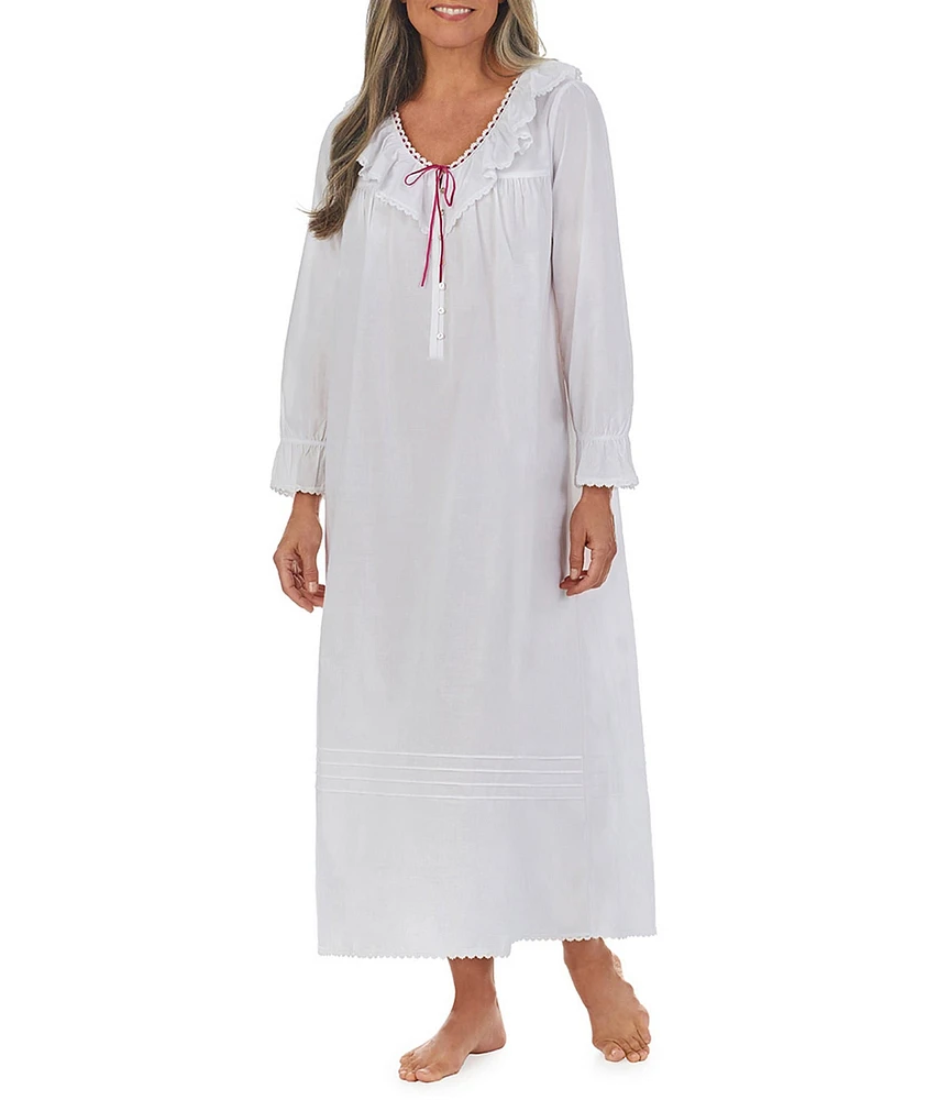 Eileen West Woven Ruffled Ribbon V-Neck Long Sleeve Ballet