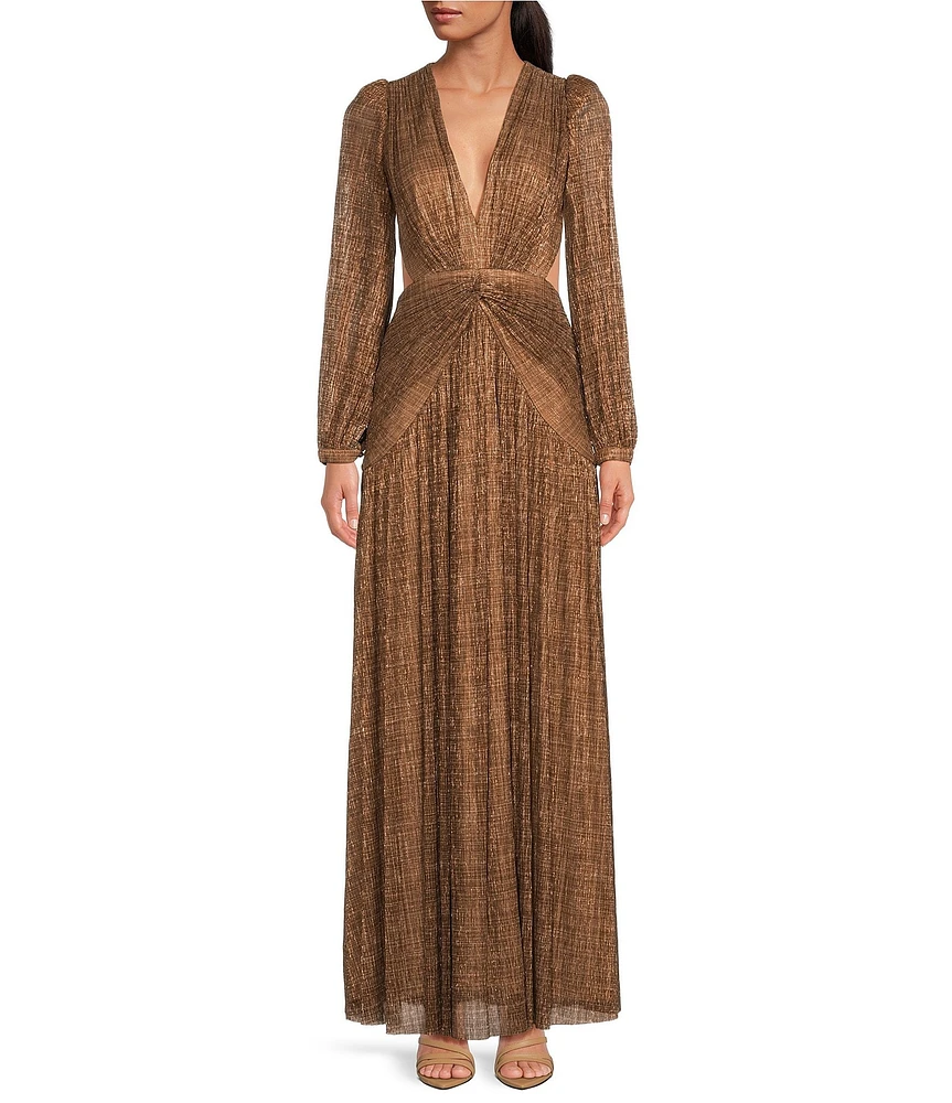 Gianni Bini Hazel Metallic Chiffon V-Neck Long Sleeve Cut