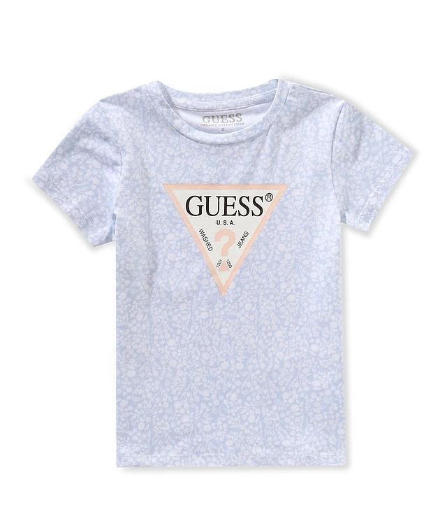 Guess Women's Triangle Floral Logo Embellished T-Shirt | The