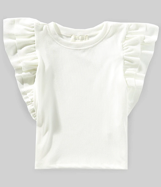 Honey & Sparkle Big Girls 7-16 Rib Knit Ruffle Sleeve Top