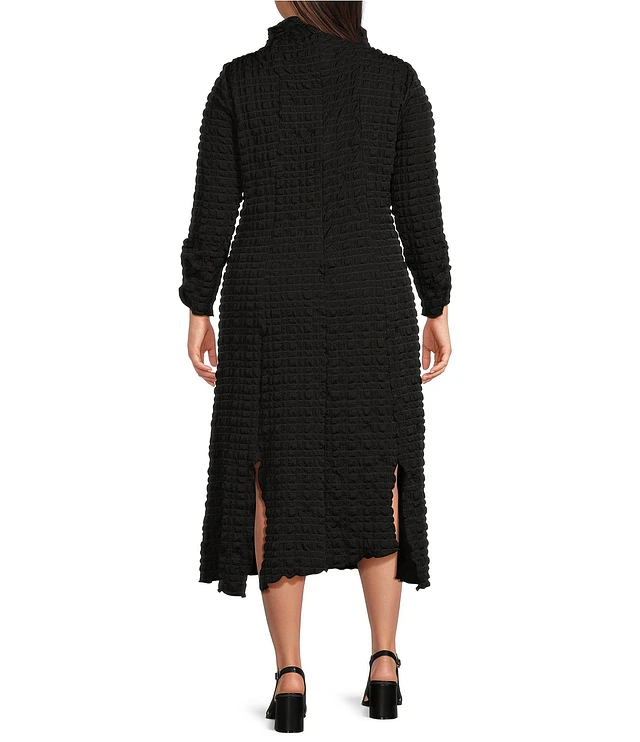 IC Collection Textured Bubble Check Pucker Woven Mock Neck 3