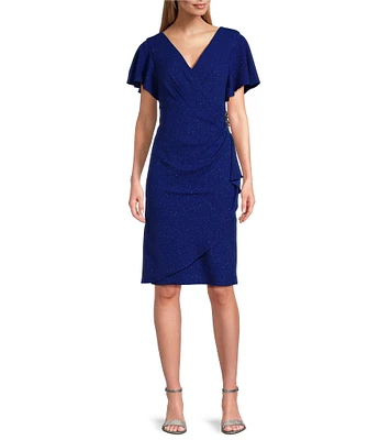 FLUTTER SLEEVE MESH SHEATH DRESS WITH ILLUSION deals NECKLINE IN SERENITY