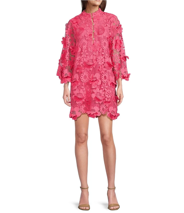 J.Marie Seraphina Floral Long Sleeve 3D Lace Mandarin Collar