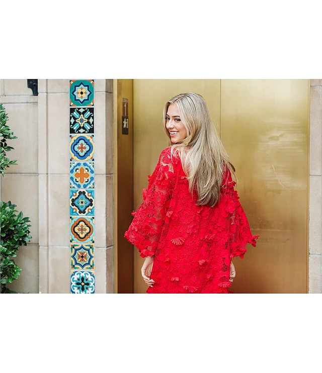 J.Marie Seraphina Floral Long Sleeve 3D Lace Mandarin Collar J.Marie Seraphina Floral Long Sleeve 3D Lace Mandarin Collar