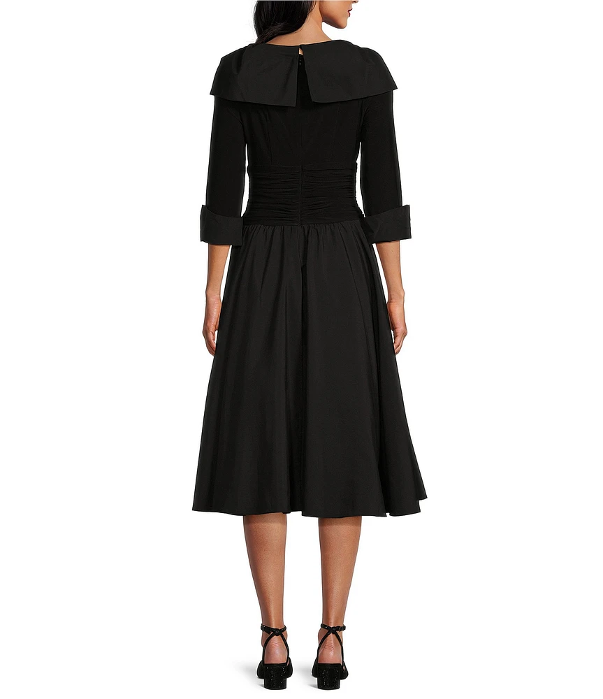Jessica Howard Jersey Taffeta 3/4 Sleeve Portrait Collar Ruched A