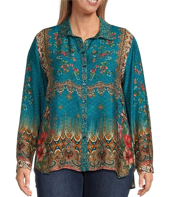 John Mark Woven selling Burnout Mix Print Blouse