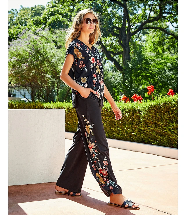 JOHNNY WAS Andrean Drawstring Elastic Waist Embroidered Wide