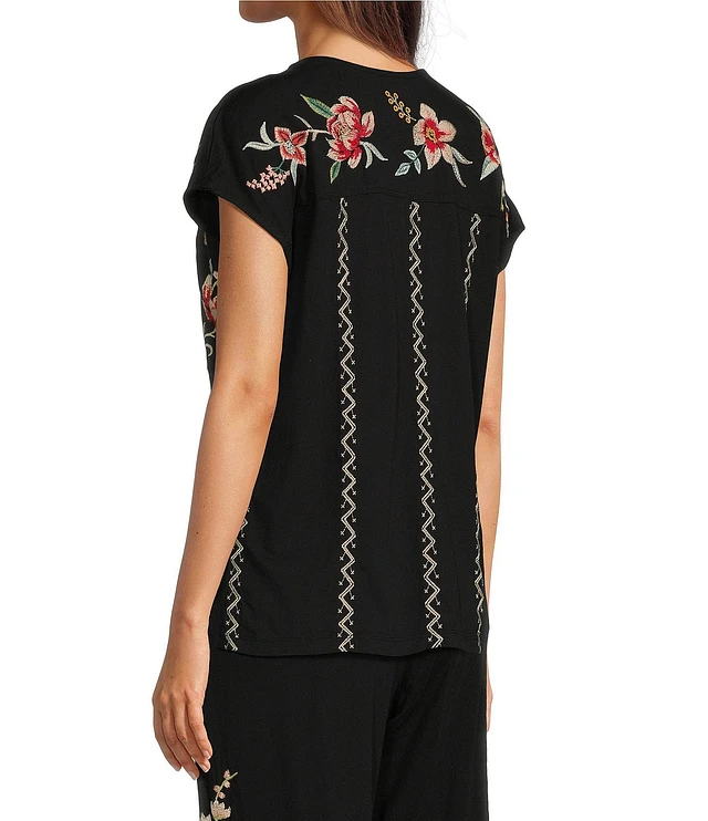 Johny Was short sleeve deals embroidered blouse