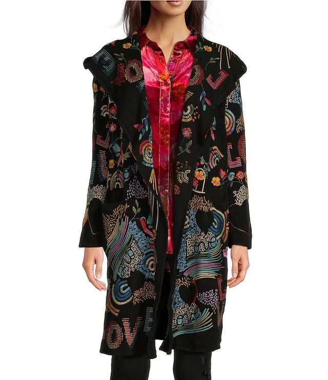 JOHNNY WAS Biya Floral Mixed Placement Print Embroidered Knit Long