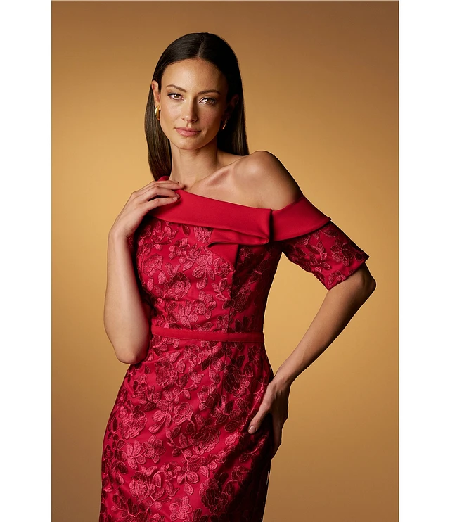 JS Collections Floral Pattern Embroidered Mesh One Shoulder JS Collections Floral Pattern Embroidered Mesh One Shoulder