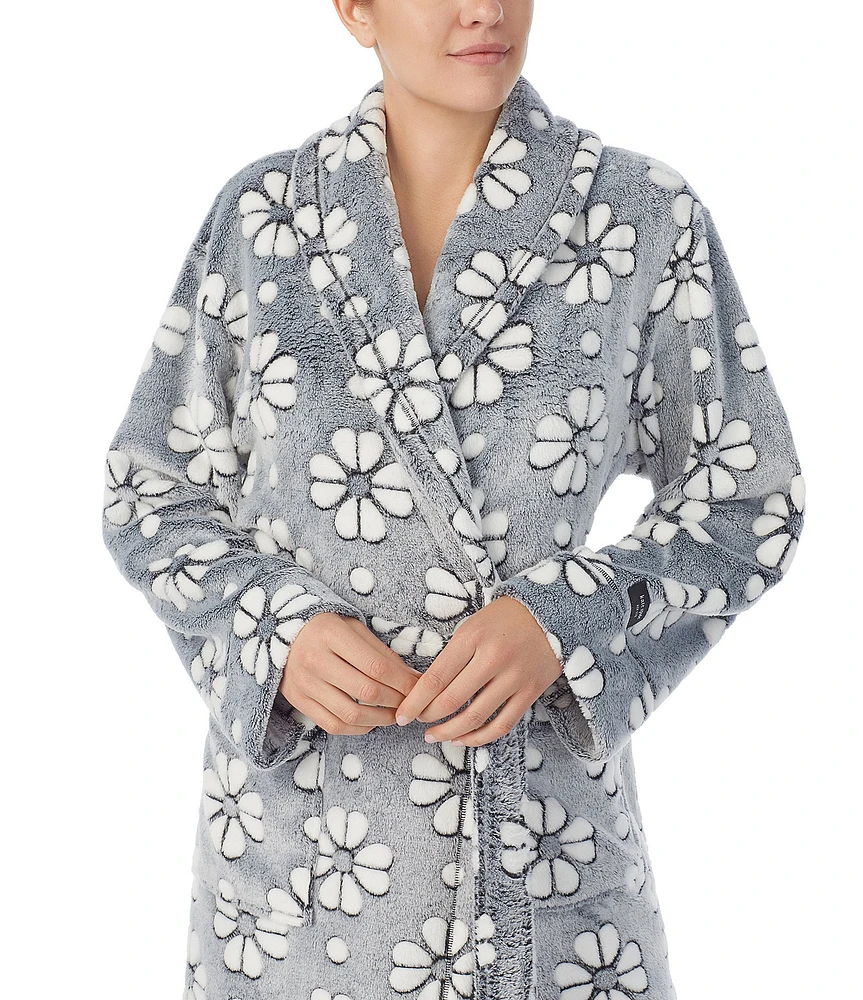 Kate spade new york Floral Jacquard Plush Shawl Collar Long Sleeve
