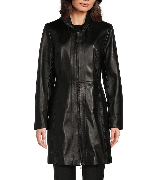 Katherine Kelly Genuine Lamb Leather Zip front Stand Collar