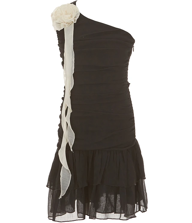 Stella 88 Big Girls One-Shoulder Swirl-Pattern Sheath Dress