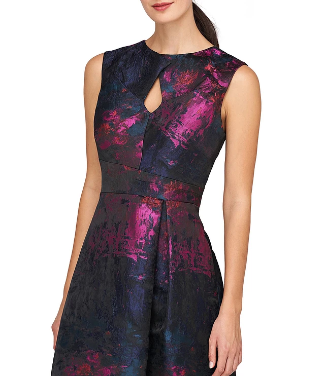 Kay Unger Beckett Floral Jacquard Keyhole Neck Sleeveless