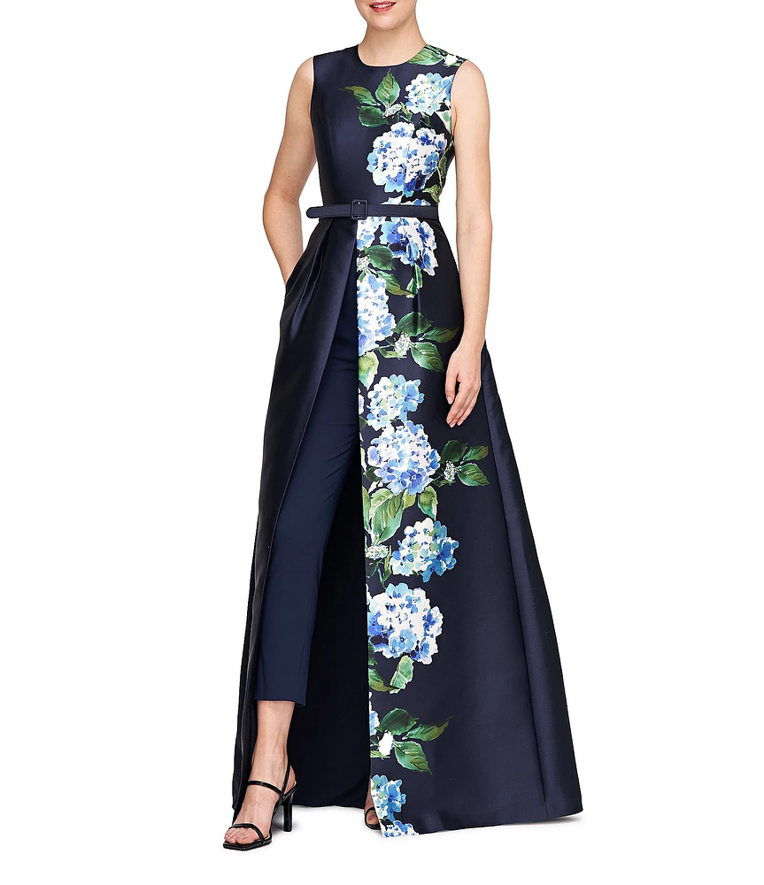 Kay Unger Finley Mikado Floral Print Crew Neck Sleeveless