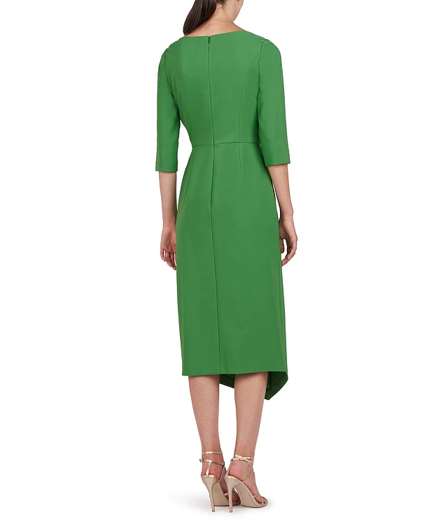Kay Unger Floral Mikado V-Neck Sleeveless Side Slit Gown at
