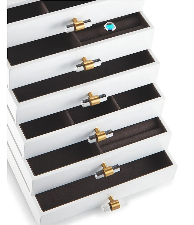 Kendra Scott Tall Antique Brass Jewelry Box In White Lacquer at