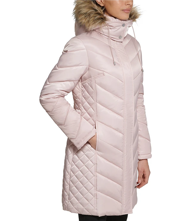 Kenneth cole faux fur hood zip front puffer jacket clearance