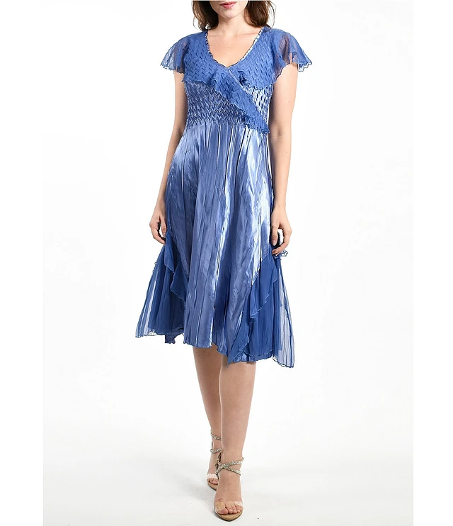 Good Komarov Embellished V-Neck Tiered Chiffon Dress, L