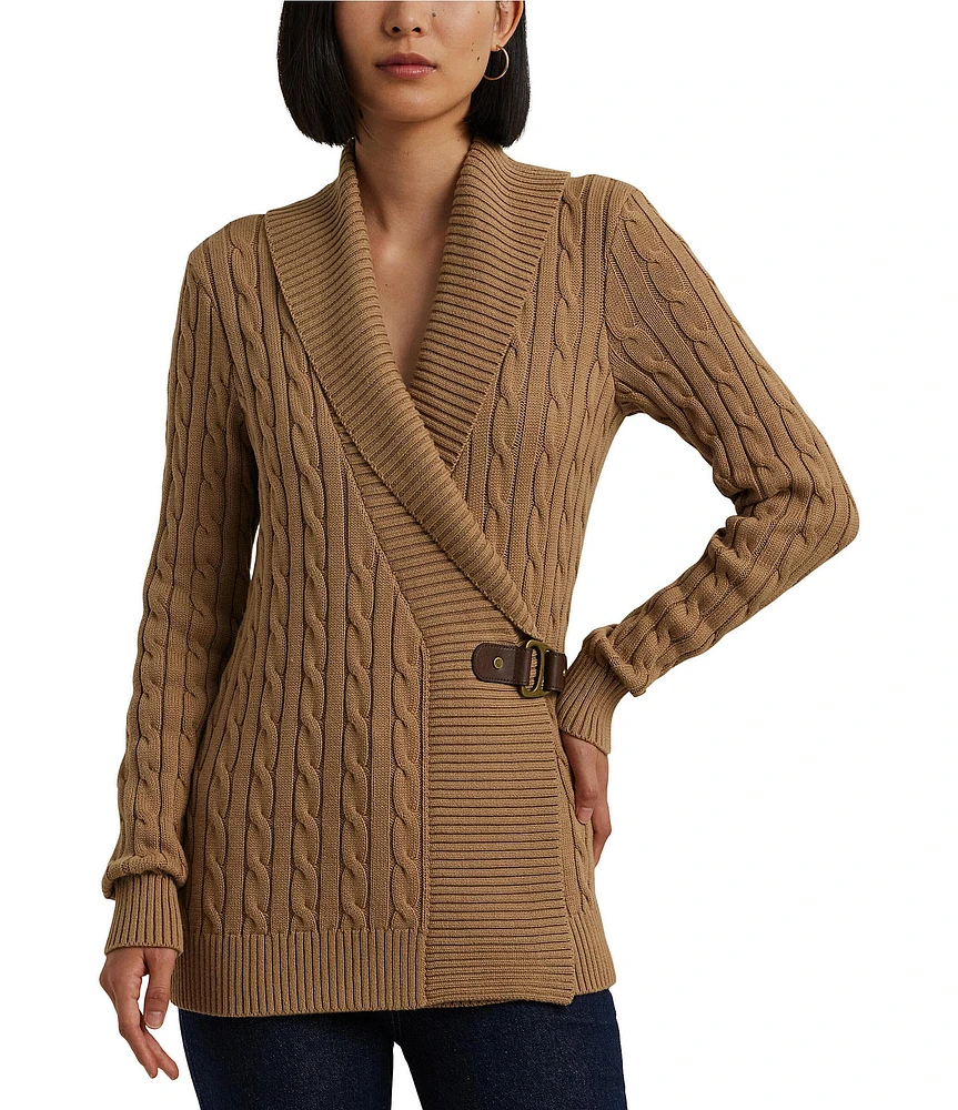 Lauren Ralph Lauren Ribbed Shawl Collar Long Sleeve Side
