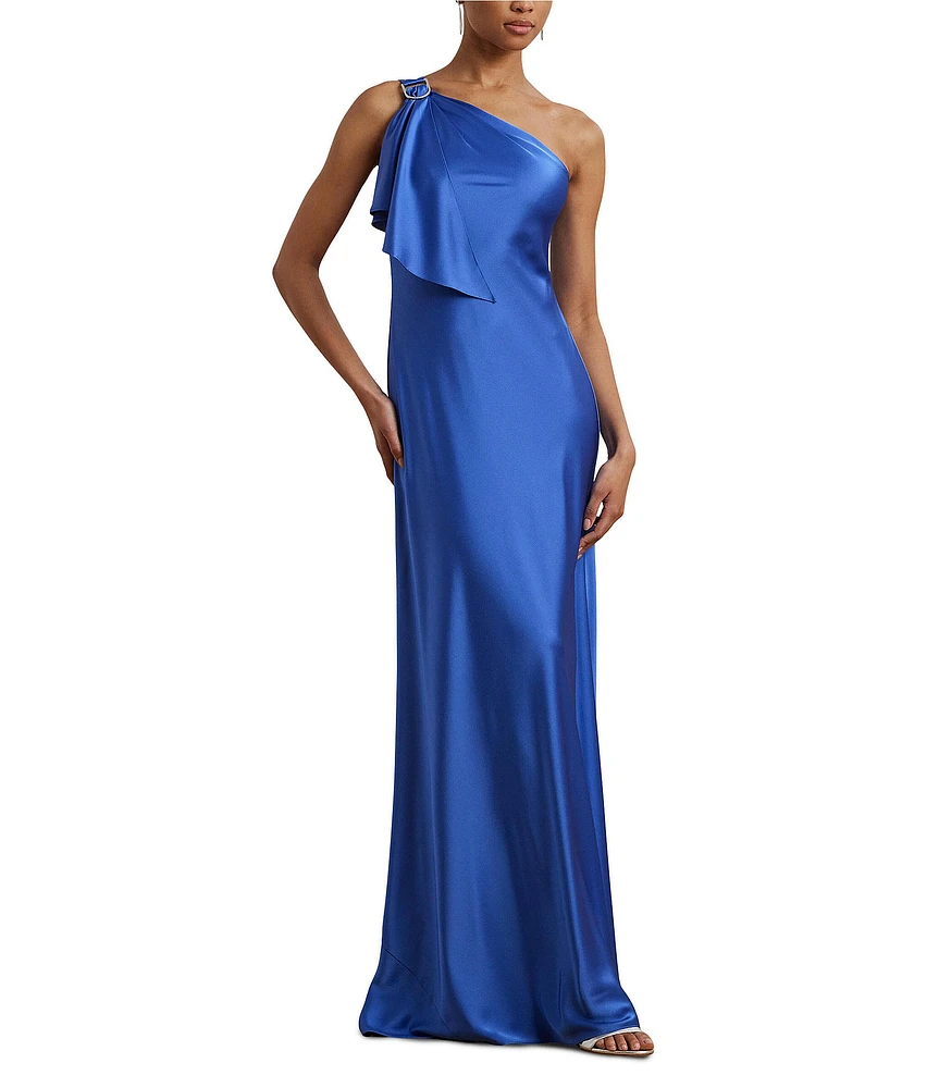 Lauren Ralph Lauren Elzira Draped Ruffle One Shoulder Satin