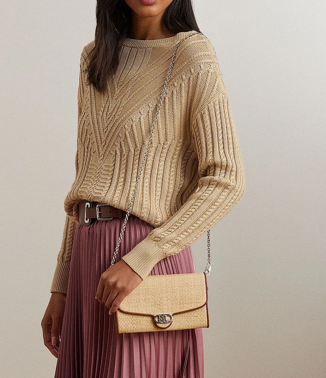 Lauren Ralph Lauren Colbie Medium Raffia Messenger Crossbody