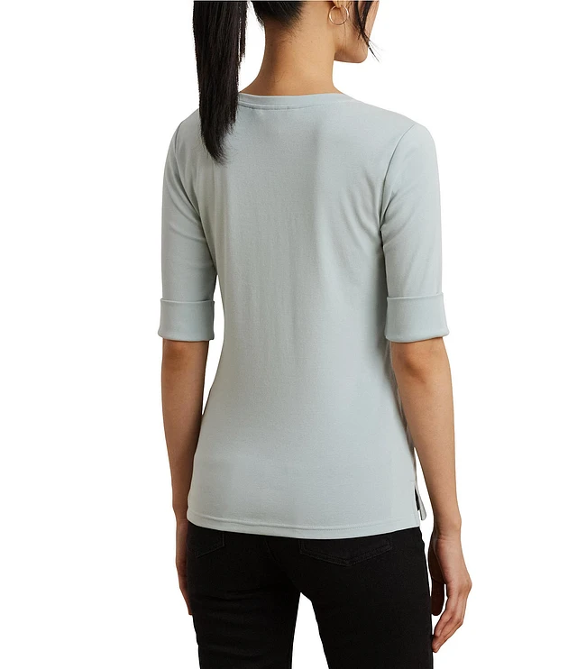 ラルフ・ローレン Lauren Ralph Lauren Plus Size ストレッチ Cotton Elbow-Sleeve V-Neck Tee Women's Lauren Ralph Lauren Plus Size Stretch Cotton Elbow