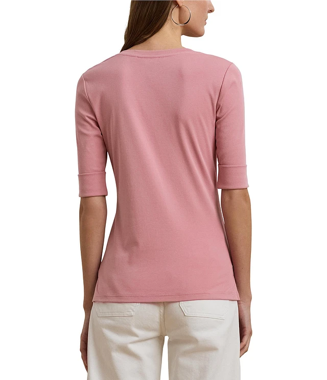 ラルフ・ローレン Lauren Ralph Lauren Plus Size ストレッチ Cotton Elbow-Sleeve V-Neck Tee Women's Lauren Ralph Lauren Plus Size Stretch Cotton Elbow