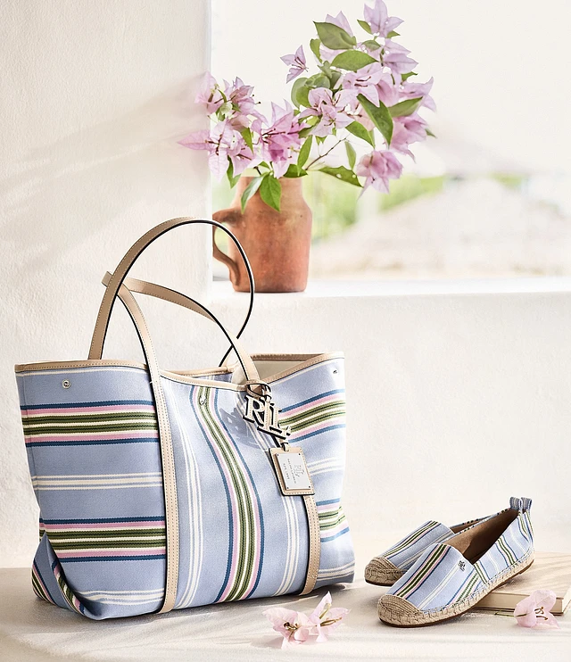Lauren Ralph Lauren Striped Twill Large Emerie Tote Bag at