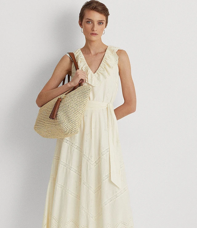 Straw Whitney Tote Bag Lauren Ralph Lauren Crochet-Straw