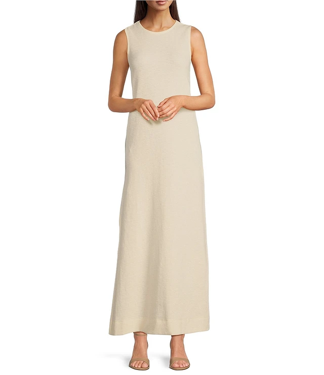 Le' AL.X Knit Crochet Crew Neck Sleeveless Shift Maxi Dress at