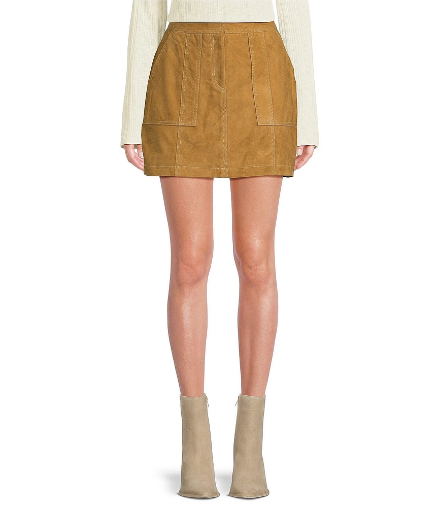 Le' AL.X Suede Pick Stitch High Rise Pencil Mini Skirt | The