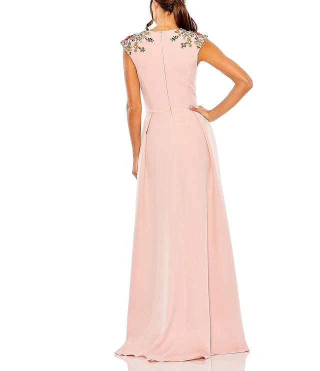 Mac Duggal Beaded Cuff Drop Shoulder Asymmetrical One
