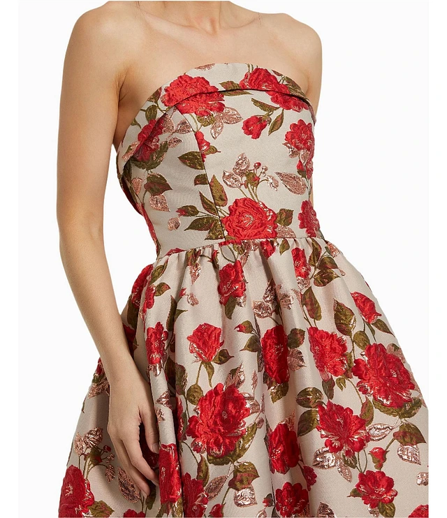 [Mac Duggal] 華やかエレガンス フローラル ブロケード ドレス Mac Duggal Women's Floral Print Puff Sleeve Hi-Lo Brocade