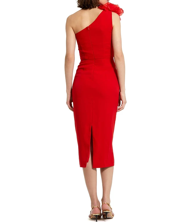 Mac Duggal Crepe One Shoulder Flower Applique Sleeveless