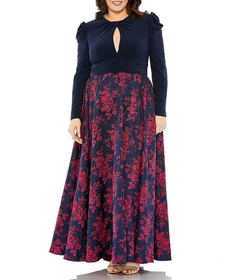 [Mac Duggal] 華やかエレガンス フローラル ブロケード ドレス Mac Duggal Women's Floral Print Puff Sleeve Hi-Lo Brocade