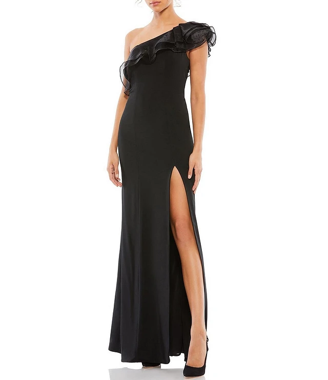 ★セール♪★MAC DUGGAL アシンメトリーホルターネックガウン★ Mac Duggal 93687 Side Slit One Sleeve Dress - MadameBridal.com