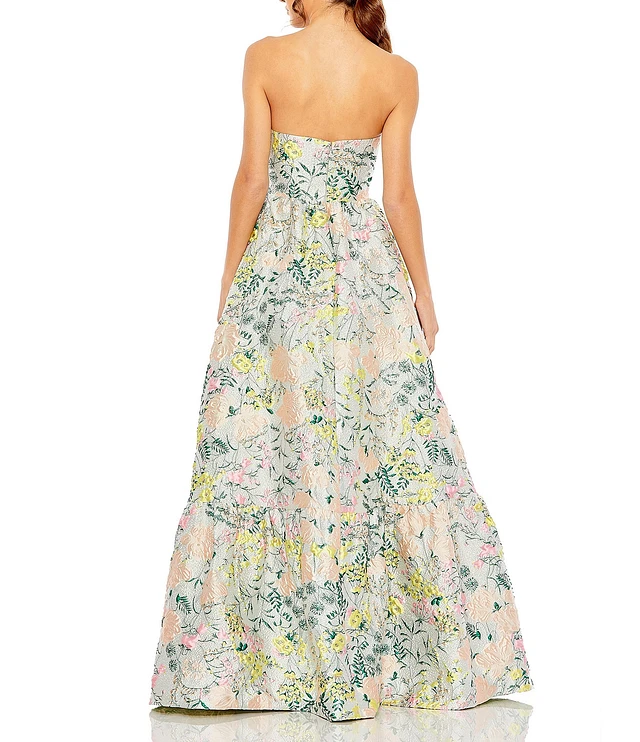 ●Mac Duggal●ブロケード ワンショルダー フローラル ガウン Mac Duggal Women's Floral Print Puff Sleeve Hi-Lo Brocade