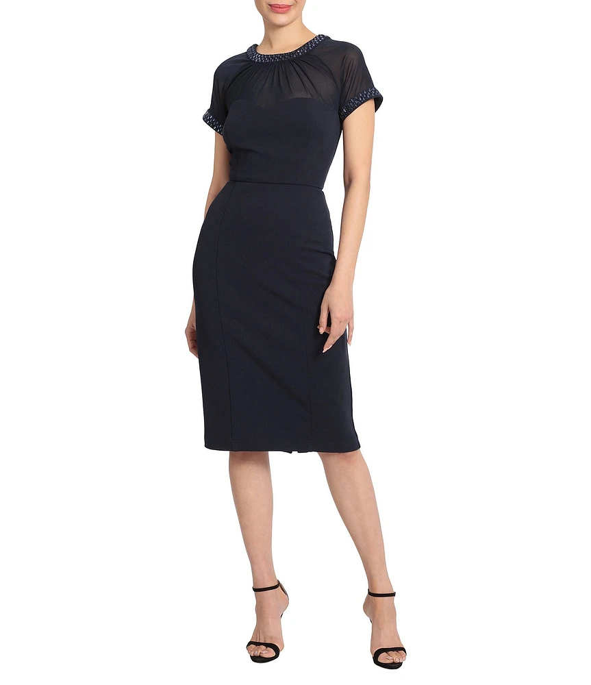 Maggy fashion london illusion neck crepe midi dress