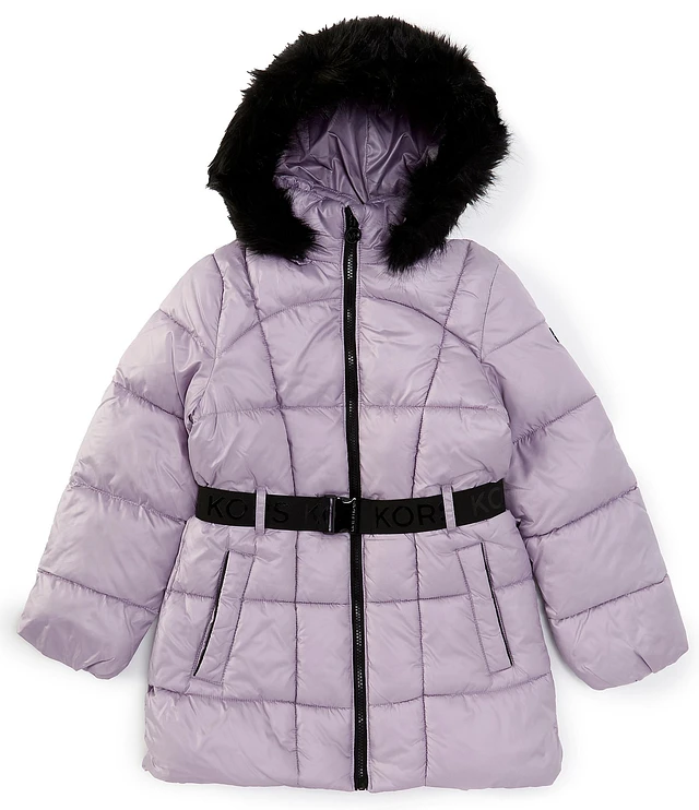 Purple puffer jacket with fur hood best sale