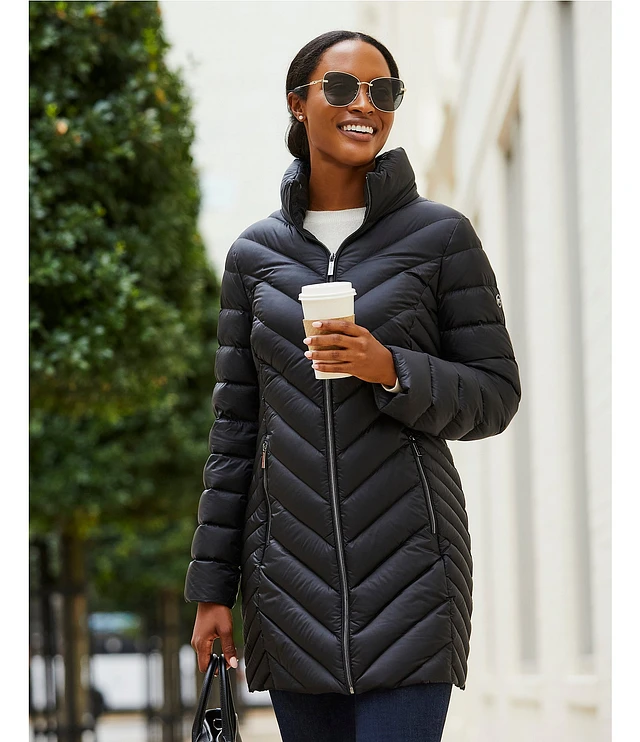 Michael kors hooded stand collar coat discount