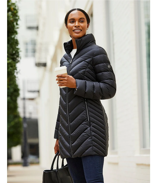 MICHAEL Michael Kors Chevron Pattern Stand Collar Zip Front