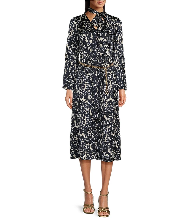 MICHAEL Michael Kors Crinkled Satin Bell Sleeve Tie Neck