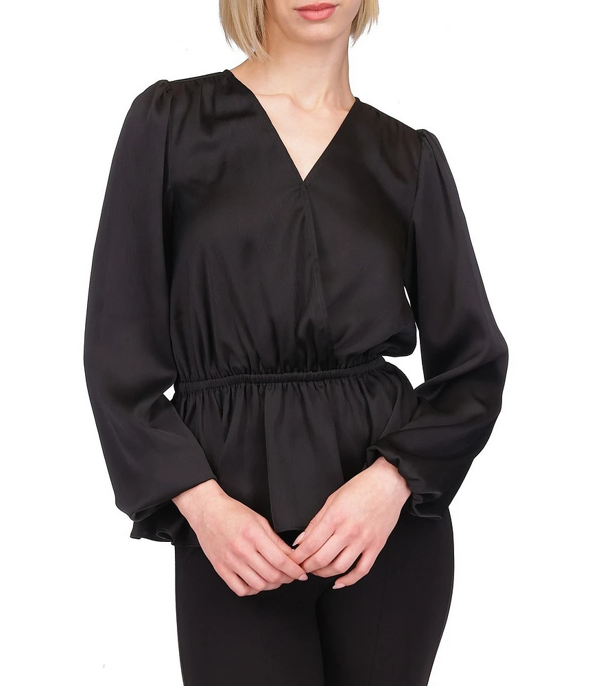 MICHAEL Michael Kors Surplice Neck Long Sleeve Peplum Top at