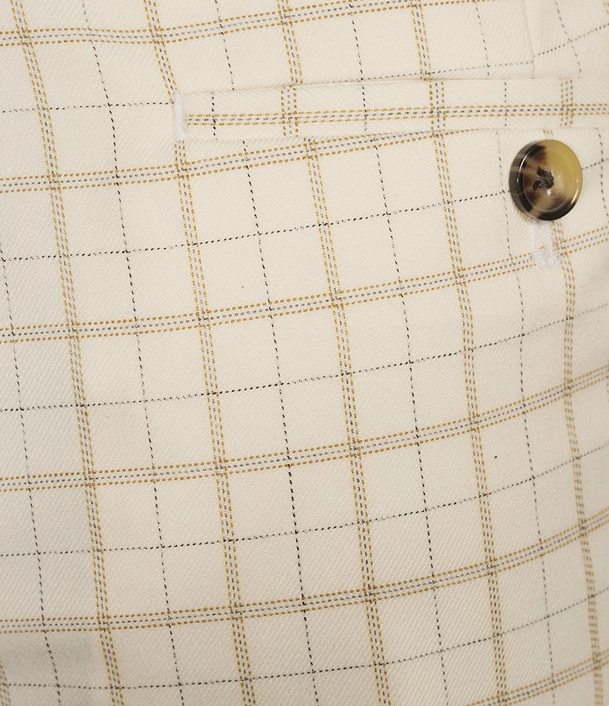 Pantaloni Murano Uomo Slim Fit Alex, Bianco Sporco Plaid, Vita 30