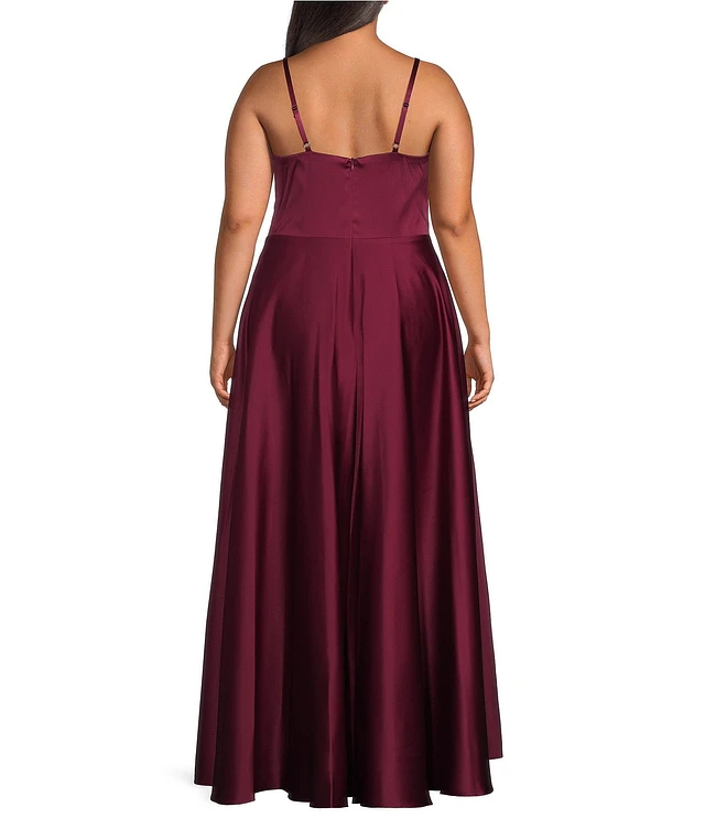 2025新入荷 Next Up Plus Size Spaghetti Strap V-Neck Front Slit A-Line その他