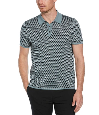 Perry Ellis Men's Geo Print Short Sleeve Ribbed Polo Shirt